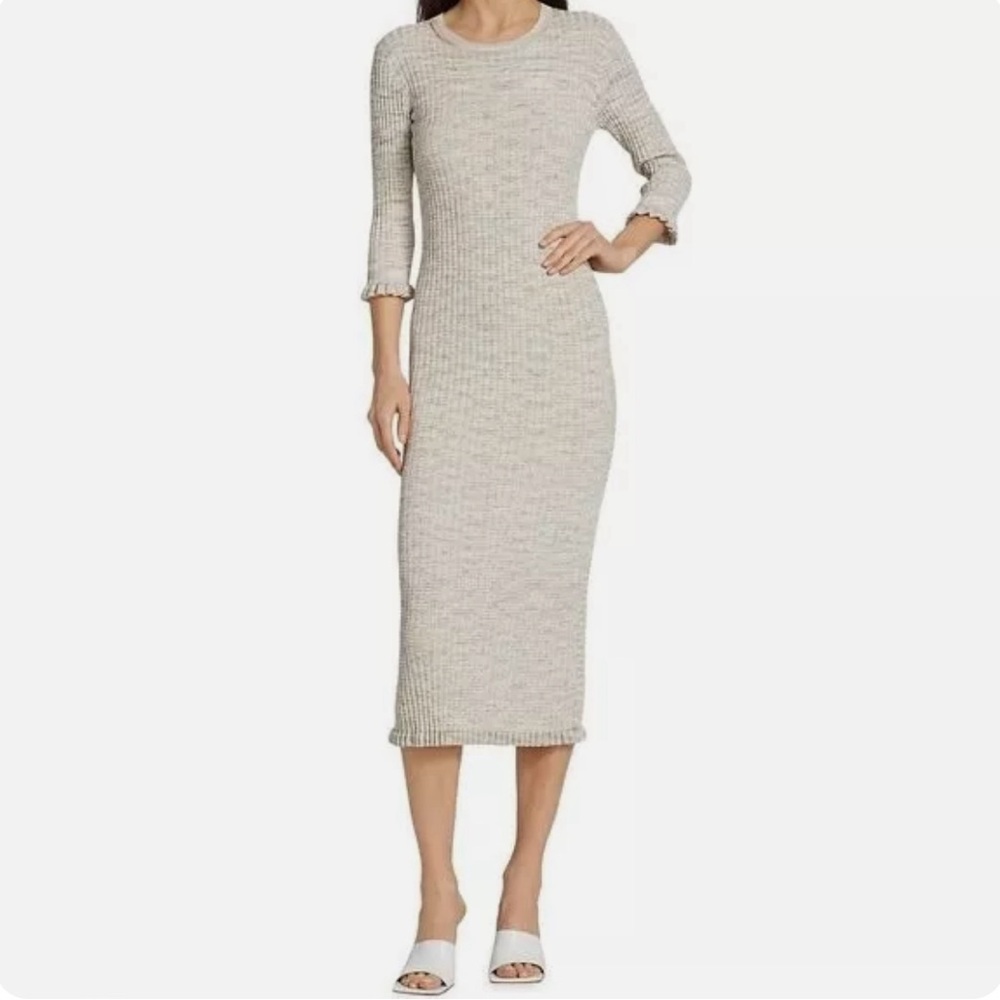 VERONICA BEARD Richie Space Dyed Rib Knit Midi Dress Sand Multi Size Medium